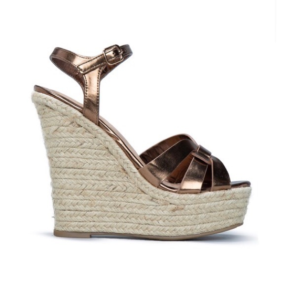 Bronze Strappy Platform Espadrille Wedge Sz 8, NIB - Picture 2 of 5